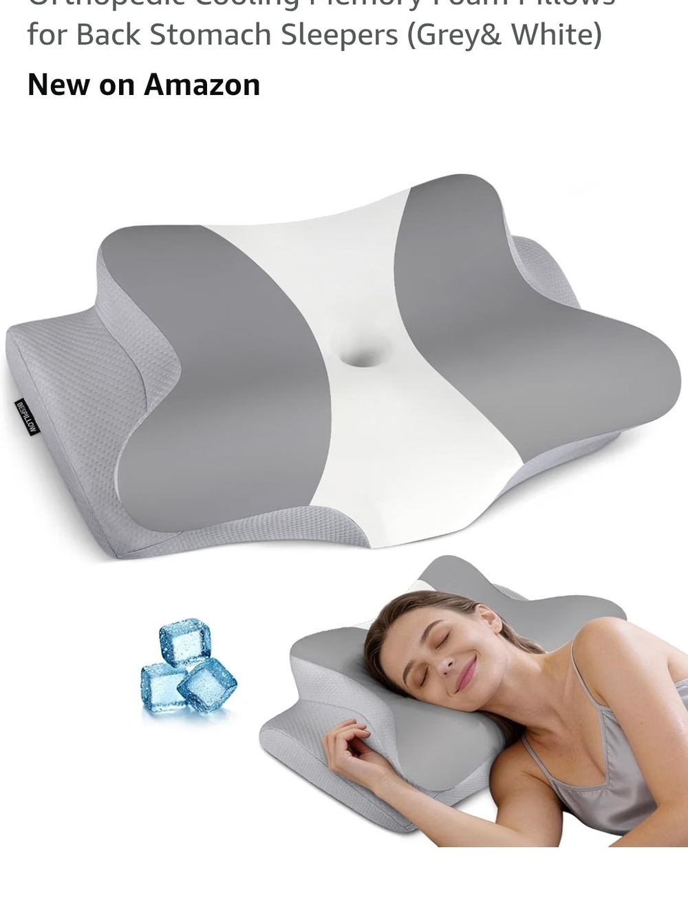 H&D Global Trading Inc Innovative Ergonomic Contour Pillow Gray & White NWT